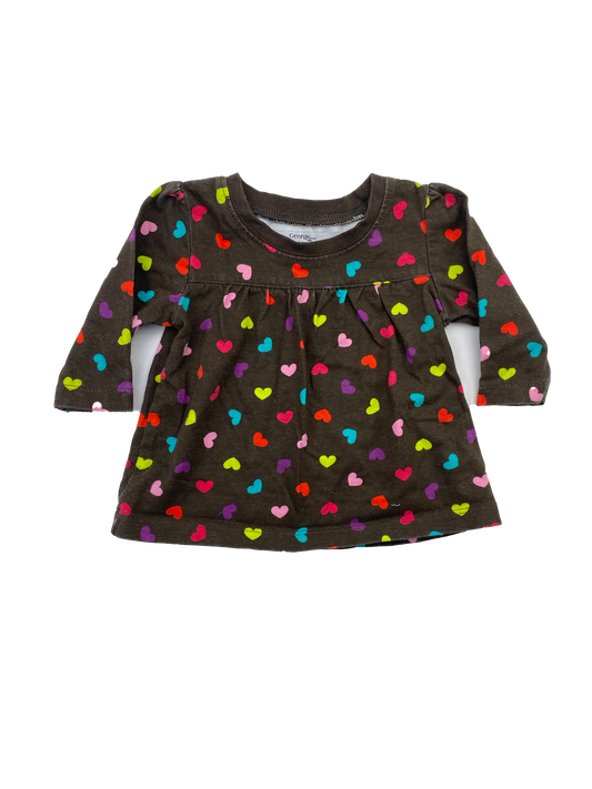 George Brown Long Sleeve Dress with Multicoloured Hearts 0-3M