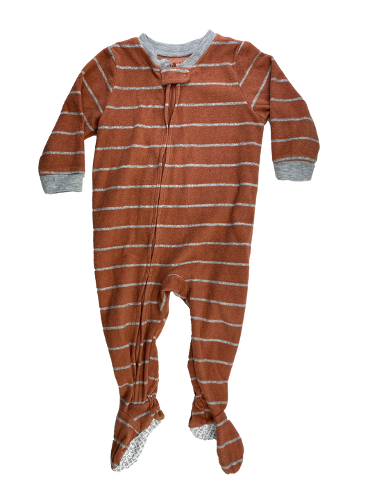 Carter's Orange Fleece Sleeper with Grey Stripes 12M