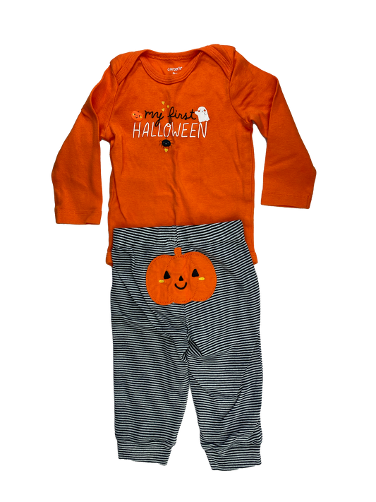 Carter's 2-Piece Halloween Set Orange Onesie & Pull-On Pants with Pumpkin 9M