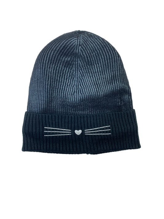 Joe Fresh Black Beanie with Heart Cat Nose & Whiskers 6-8