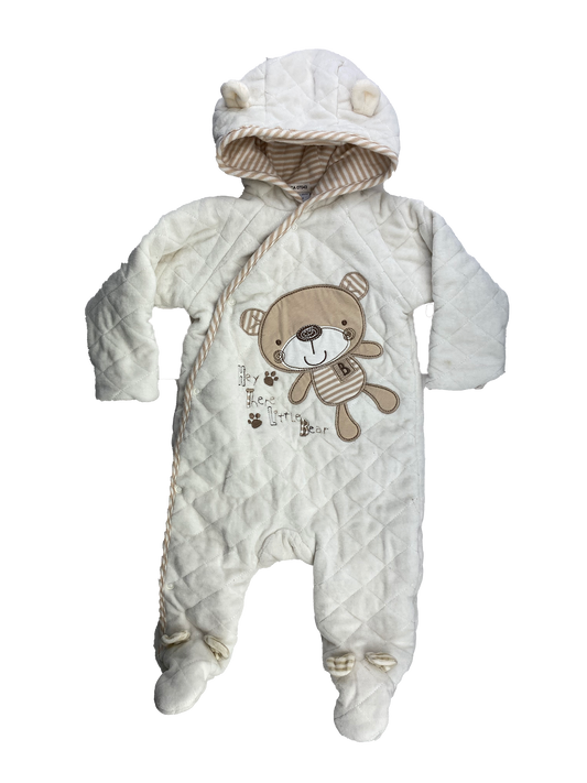 Rock a Bye Baby Cream Quilted Snowsuit with Bear 6-9M