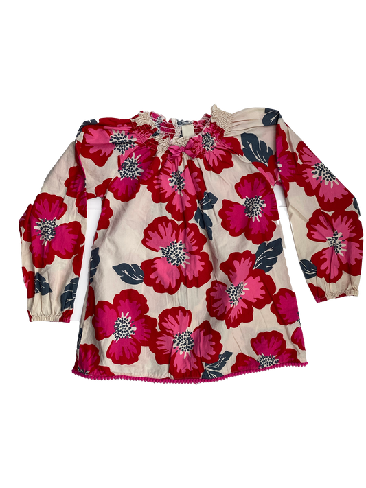 OshKosh Cream Long Sleeve Shirt with Red Flowers 6