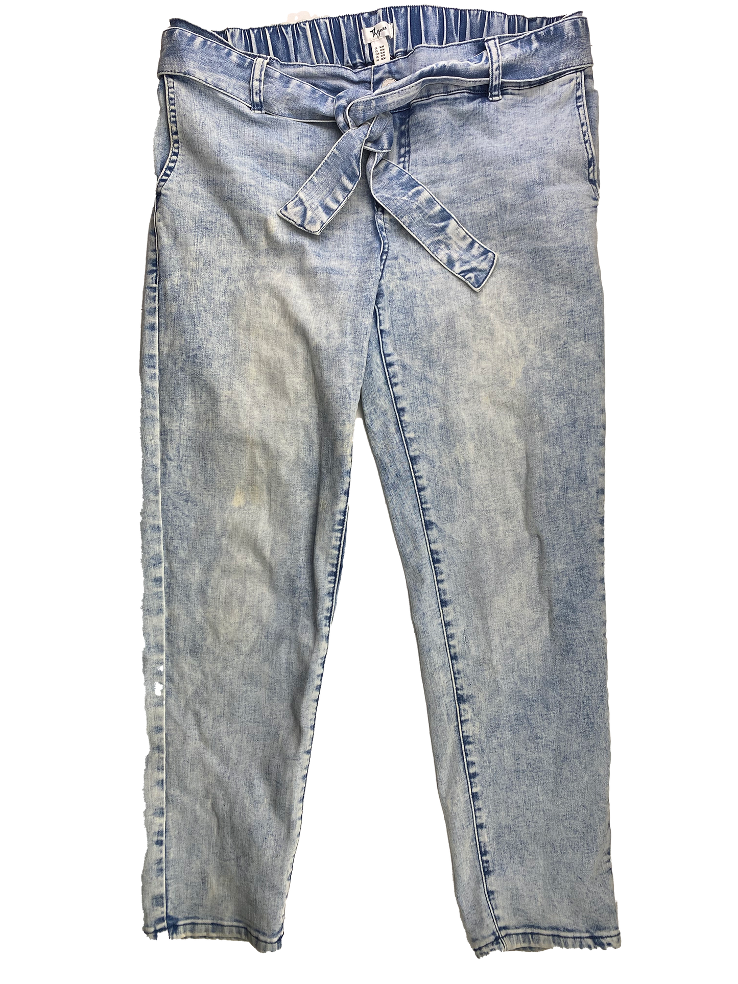 Thyme Straight Leg Acid Wash Crop Jeans with Belt M