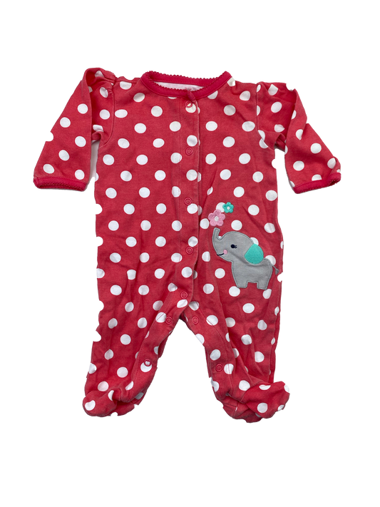 Child of Mine Pink Footed Sleeper with White Dots & Elephant 0-3M