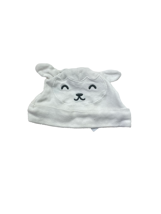 Carter's White Beanie with Sheep Face & Ears NB
