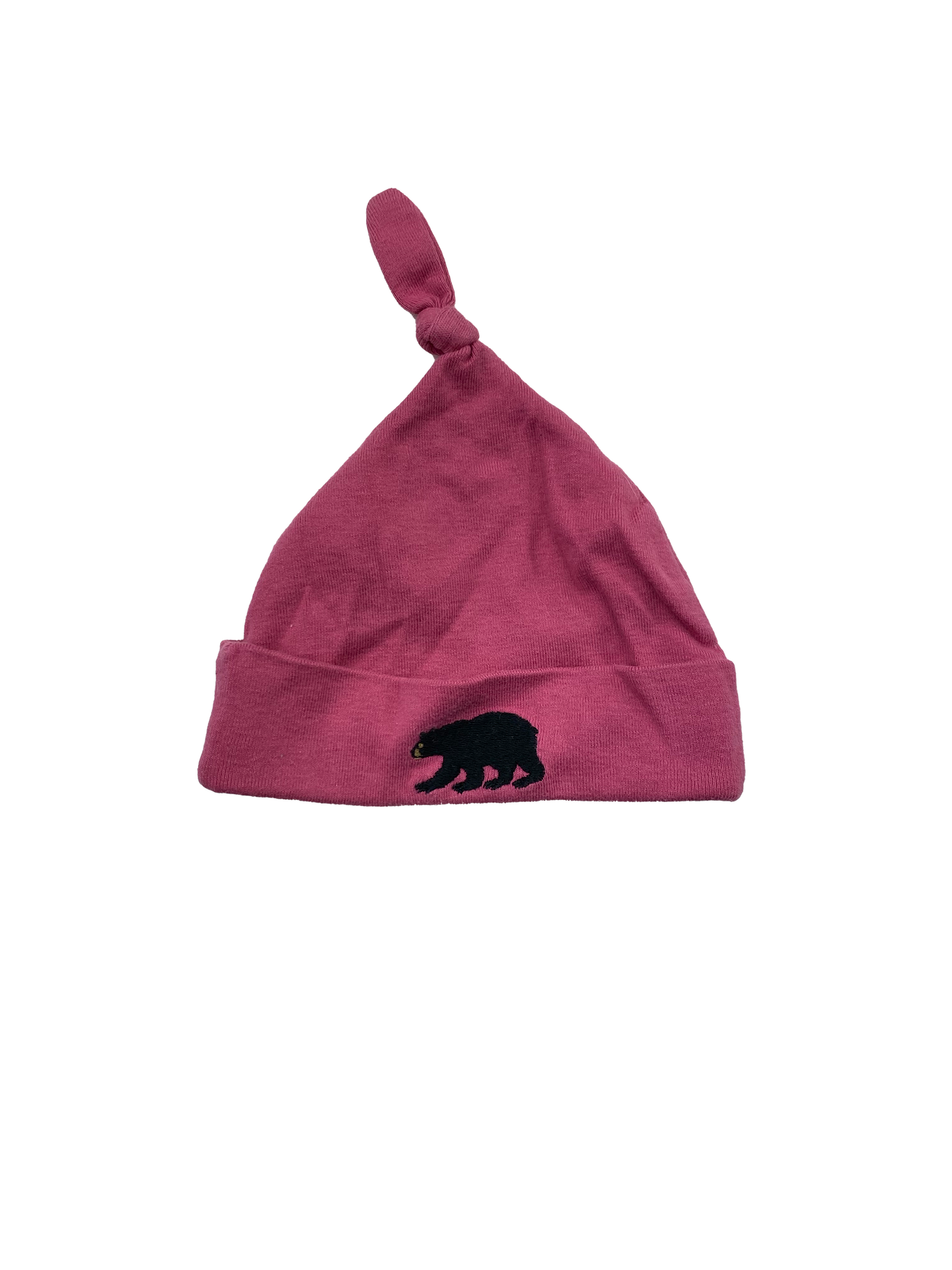 Pink Top Knot Beanie with Black Bear 3-6M