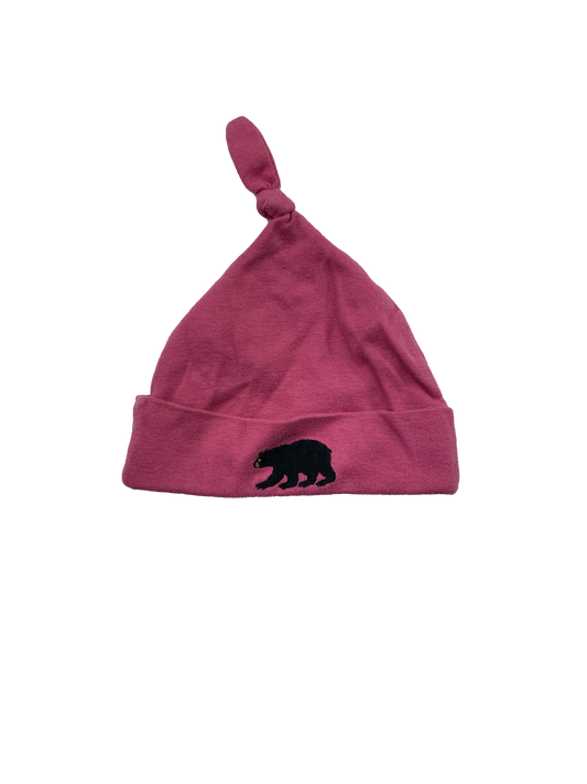 Pink Top Knot Beanie with Black Bear 3-6M