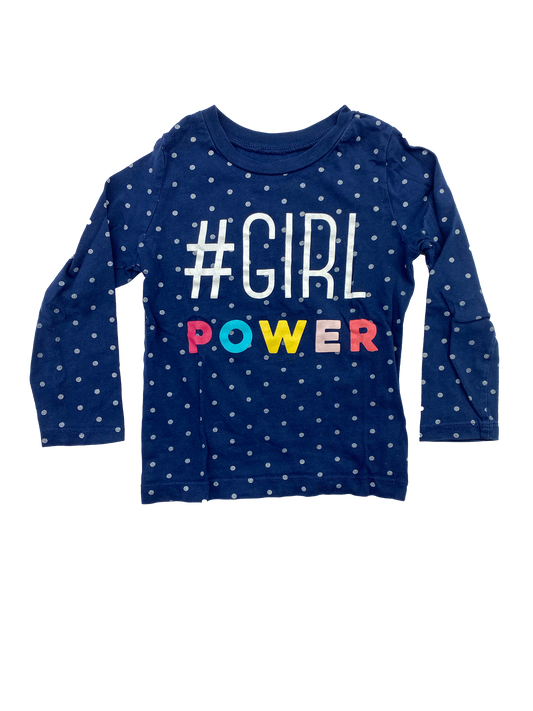 Carter's Navy Long Sleeve Shirt with White Polka Dots & #Girl Power 3T