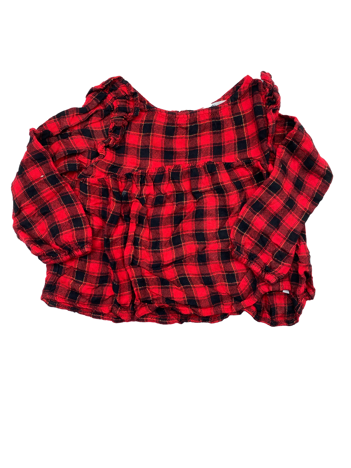 George Black & Red Plaid Long Sleeve Shirt with Ruffles 3T