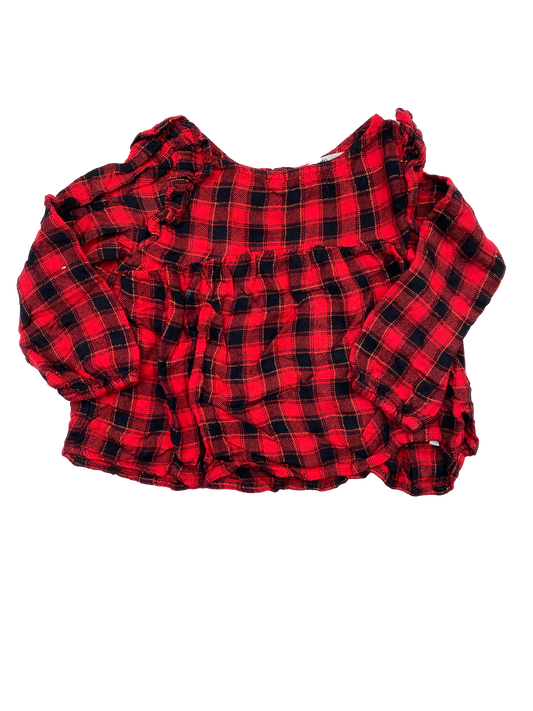 George Black & Red Plaid Long Sleeve Shirt with Ruffles 3T