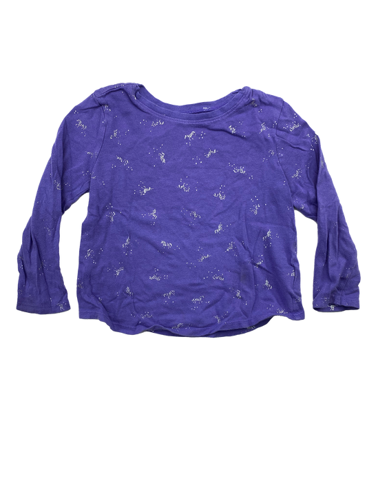 Old Navy Purple Long Sleeve Shirt with Silver Unicorns 3T