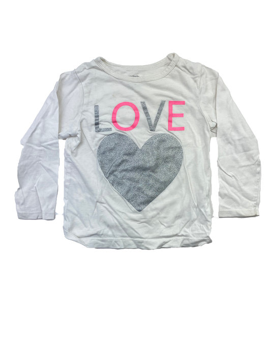 Carter's White Long Sleeve Shirt with "LOVE" & Silver Hearts 2T