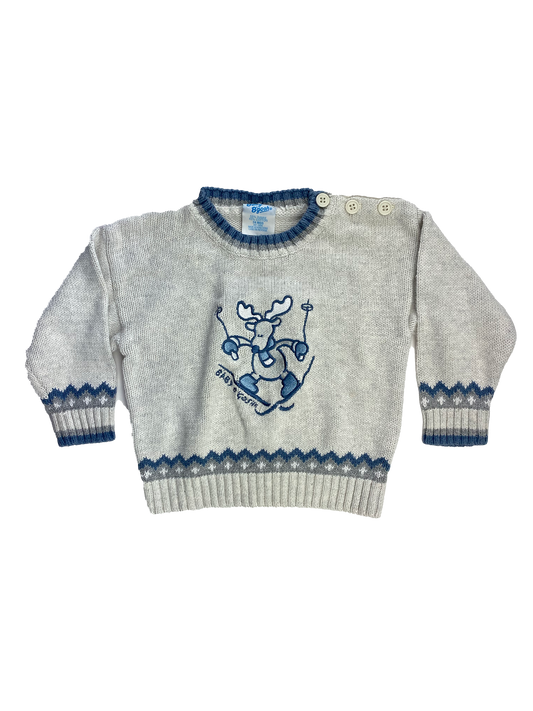 Baby B'Gosh Grey Knit Pull-Over Sweater with Skiing Moose 24M