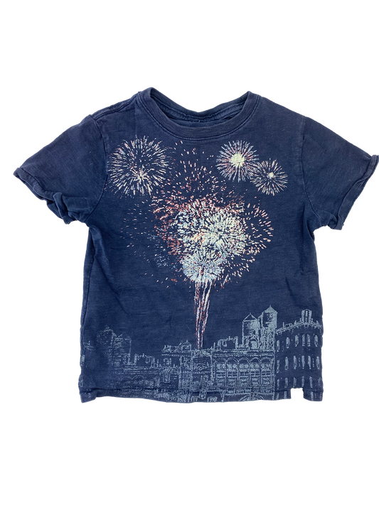 Gap Navy T-Shirt with Fireworks & "Lighten Up" 4T