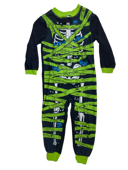 Animalz Black Footless Sleeper with Green Bandages & Skeleton 2-3T