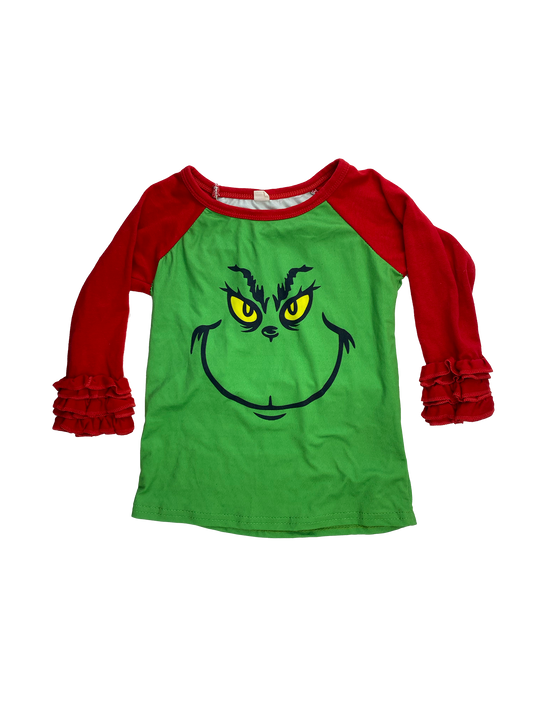 Green & Red Long Sleeve Shirt with Grinch Face 2T