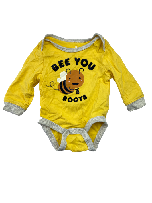 Roots Yellow Long Sleeve Onesie with "Bee You" 3-6M