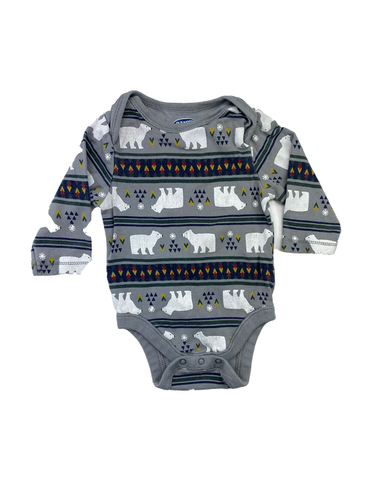 Old Navy Grey Long Sleeve Onesie with Polar Bears 3-6M