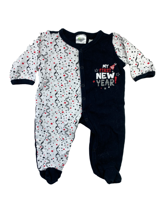 Baby Gear Black & White Footed Sleeper with "My First New Year" 3-6M