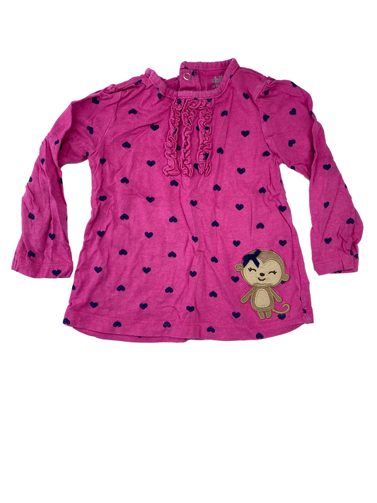 Carter's Pink Long Sleeve Shirt with Hearts & Monkey 24M