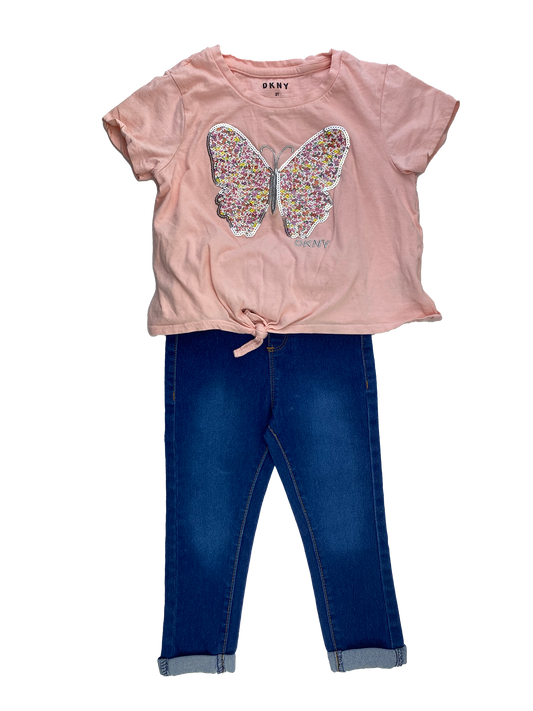 DKNY 2-Piece Set Pink T-Shirt with Butterfly & Jeans 3T