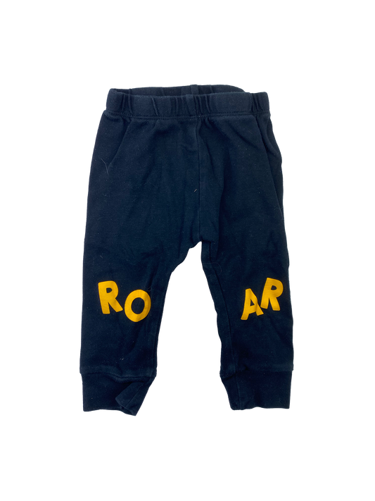 Pekkle Black Pull-On Pants with "ROAR" on Knees 12M