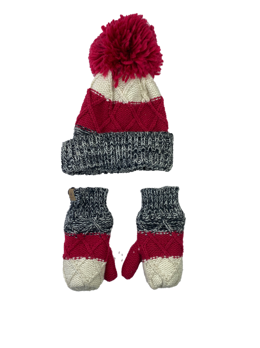 Canadiana White, Red & Grey Hat & Mittens Set Toddler Small