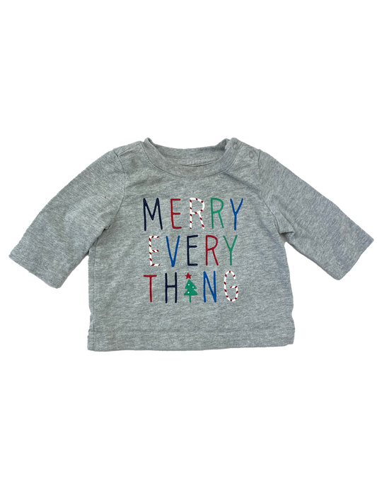 Baby Gap Grey Long Sleeve with "Merry Everything" 0-3M