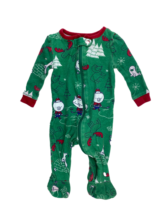 Joe Fresh Green Footed Sleeper with Bears, Moose & Trees 3-6M