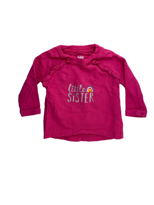 Carter's Pink Long Sleeve Shirt with "Little Sister"  6-9M