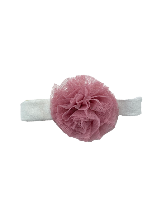 First Impressions White Headband with Pink Tulle Flower Bow 3-6M