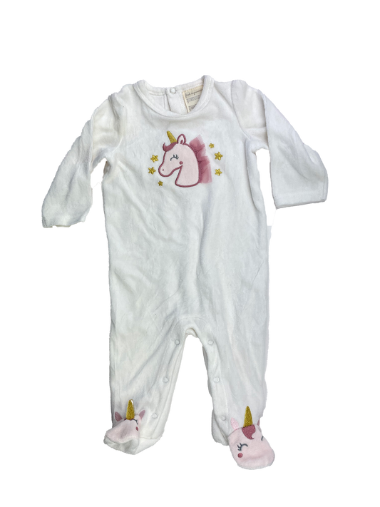 ❗️Stain: First Impressions White Footed Sleeper with Unicorn 3-6M