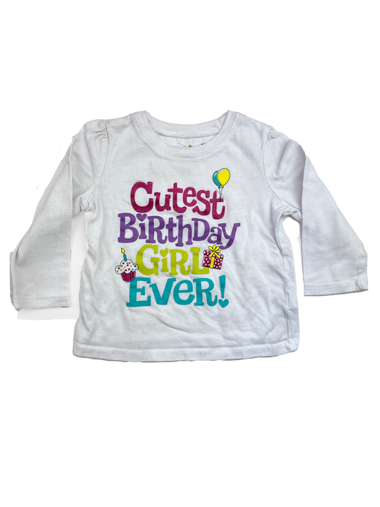 Jumping Beans White Long Sleeve with "Cutest Birthday Girl Ever" 24M