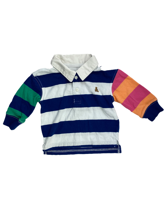 Baby Gap Navy & White Striped Rugby Shirt with Colourful Arms 3-6M