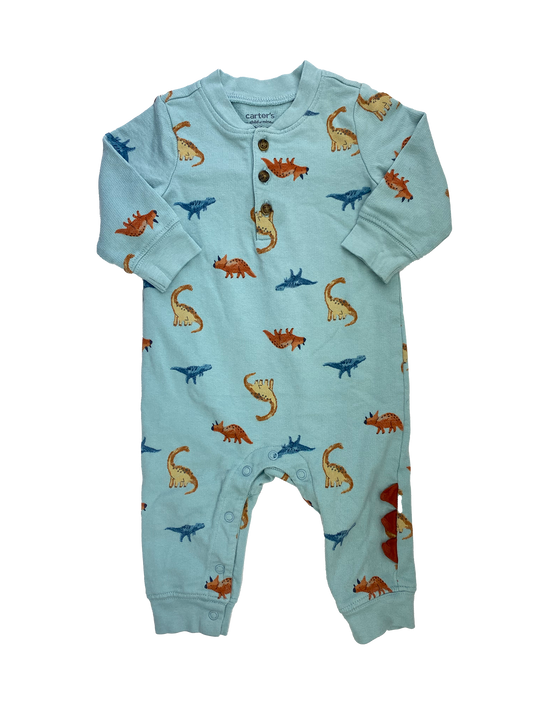 Child of Mine Teal Sweater Jumpsuit with Dinosaurs 3-6M