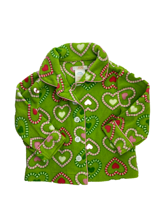 Joe Fresh Green Fleece PJ Top with Candy Cane Hearts12M