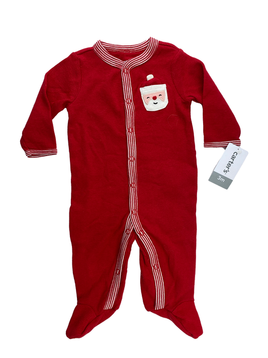 Carter's Red Waffle Footed Sleeper with Santa 3M