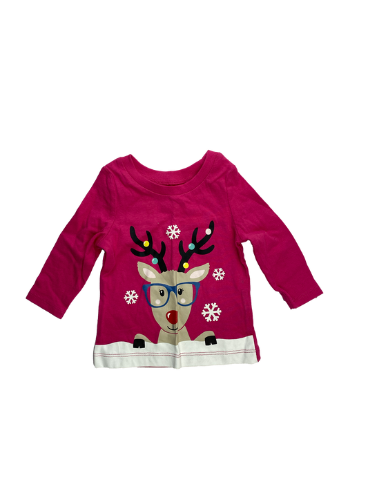 Carter's Pink Long Sleeve Shirt with Reindeer 3M