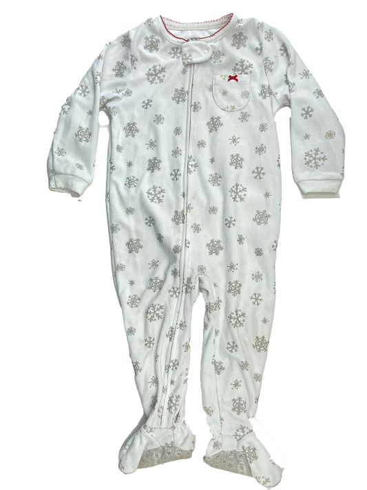 ❗️Stained: Carter's White Fleece Footed Sleeper with Snowflakes 2T