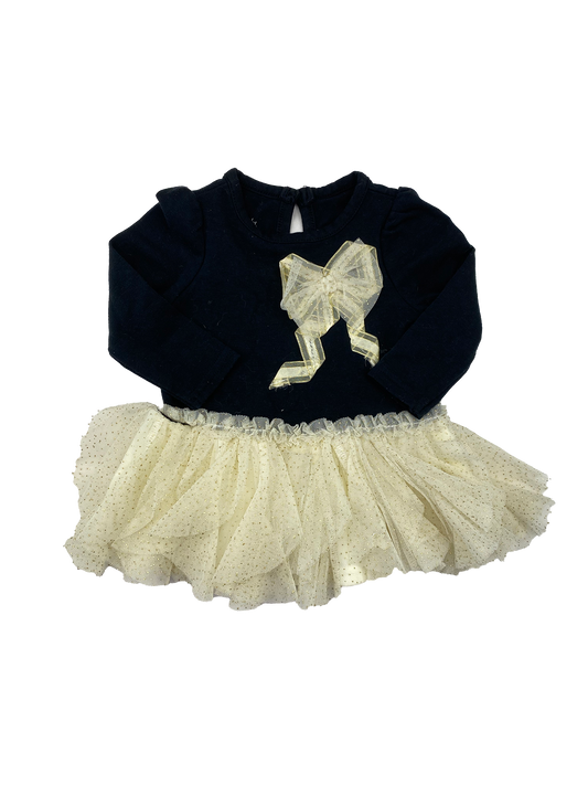 Nanette Baby Black & Gold Tulle Dress with Bow 3M