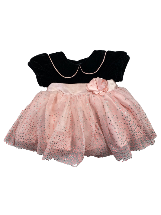 George Black & Pink Dress with Flower & Sparkles 0-3M