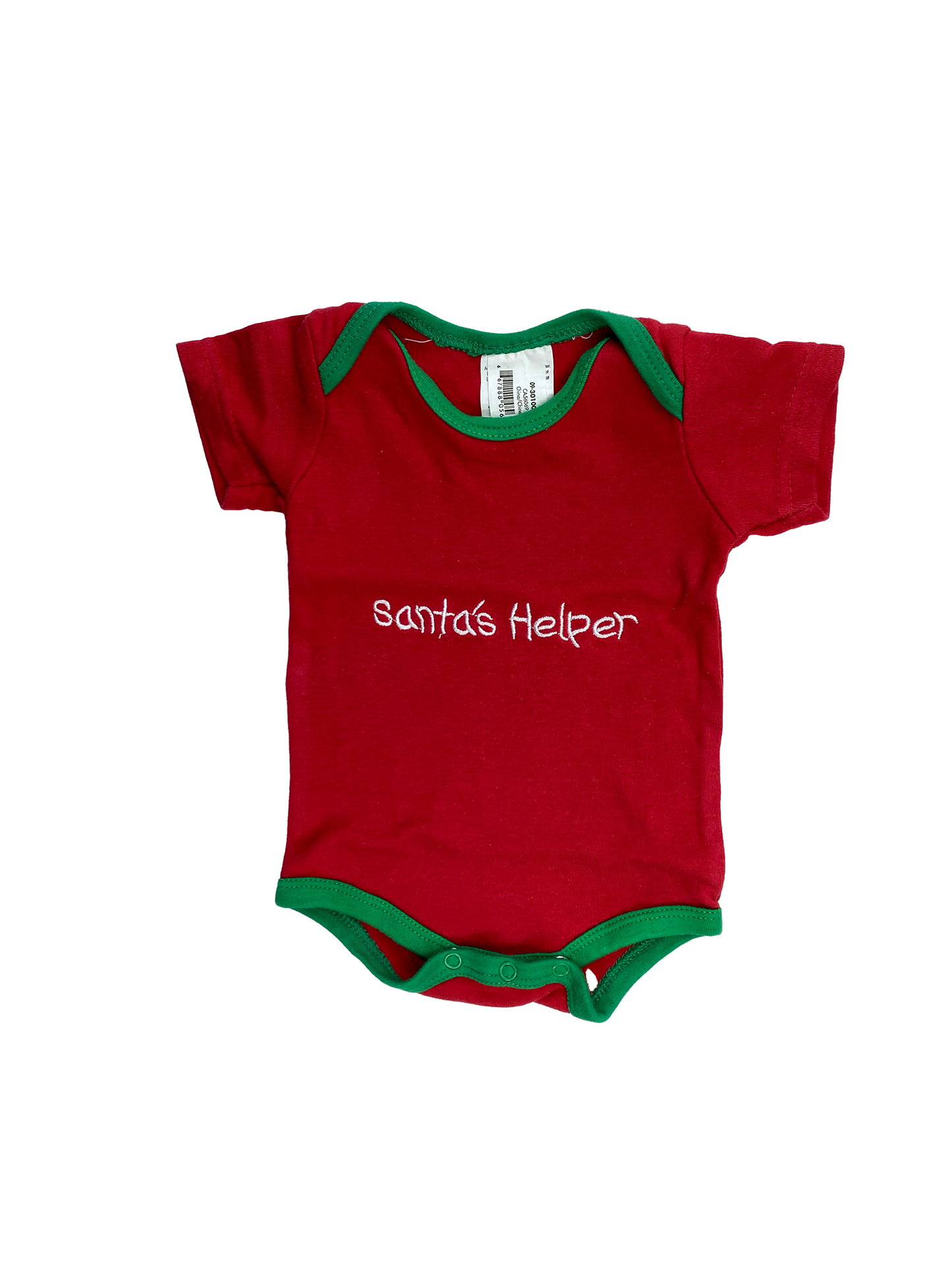 Red Onesie with Green Trim and "Santa's Helper" 0-3M