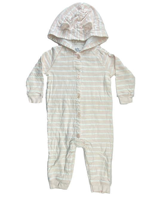 ❗️Stain: Baby B'Gosh Pink & White Striped Jumpsuit with Hood 9-12M