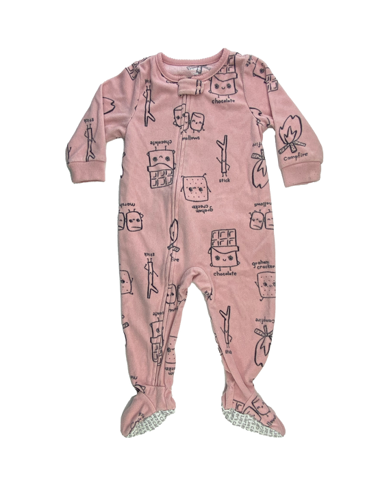 Carter's Pink Fleece Footed Sleeper with S'mores 12M