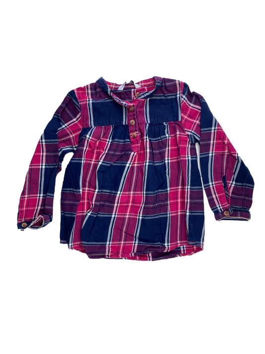 George Navy & Pink Plaid Long Sleeve Shirt with Buttons 3T