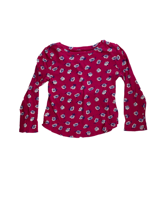 Old Navy Pink Long Sleeve Shirt with Blue Flowers 3T