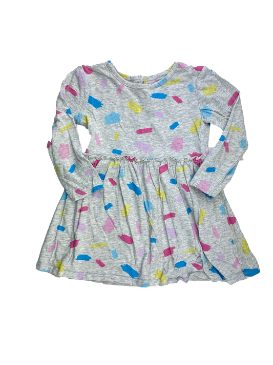 George Grey Long Sleeve Dress with Multicoloured Paint Strokes 3T