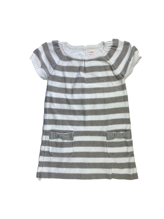 Old Navy White & Silver Striped Dress with Pockets 3T