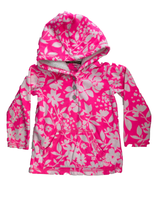 Carter's Pink Fleece Pull-Over Hoodie with White Flowers 3T