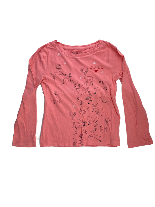 Gap Pink Long Sleeve Shirt with Reindeer & "Best Time Of The Year" 4-5